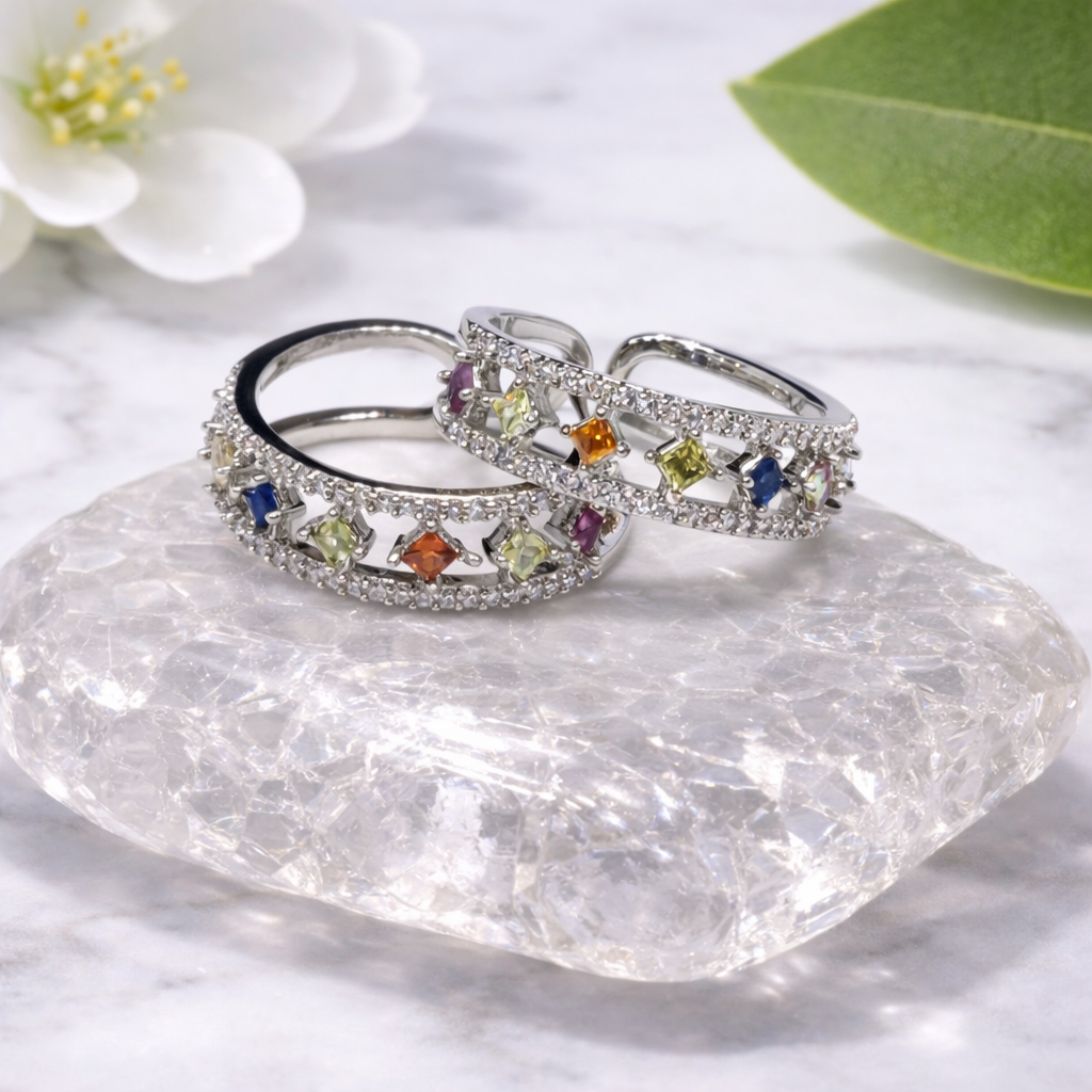 Multicolor Crystal Adjustable Ring By Humi