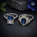 Adjustable Silver Ring Pair with Blue Gemstone by Humi (1010)
