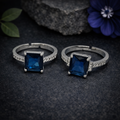 Adjustable Silver Ring Pair with Blue Gemstone by Humi (1011)