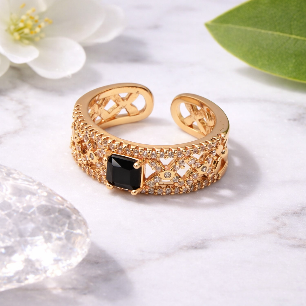 Adjustable Gold Ring with Colored Stone by Humi