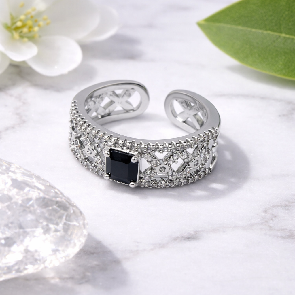 Adjustable Silver Ring with Colored Stone by Humi