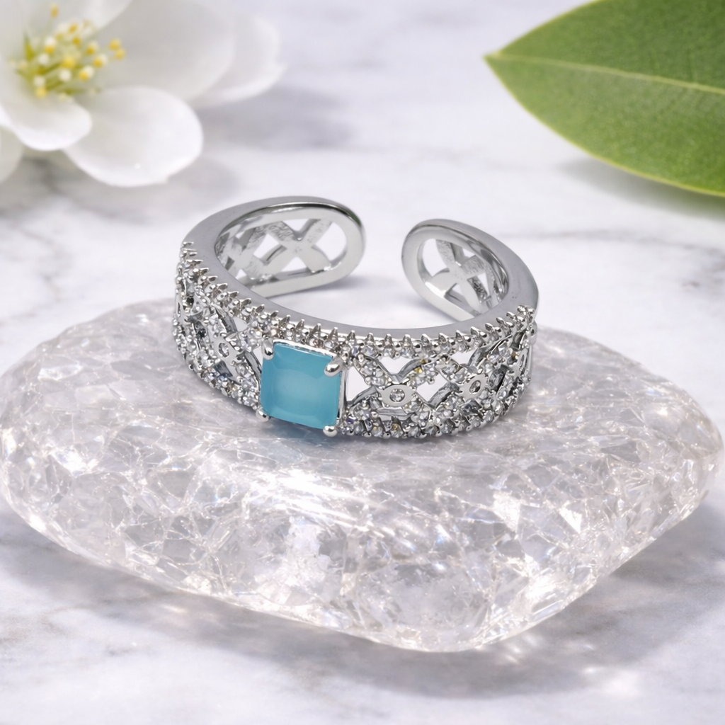 Adjustable Silver Ring with Colored Stone by Humi
