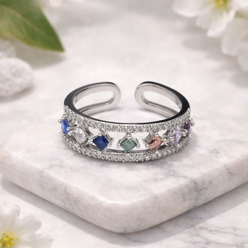 Multicolor Crystal Adjustable Ring By Humi