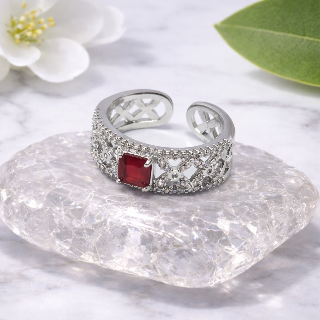 Adjustable Silver Ring with Colored Stone by Humi