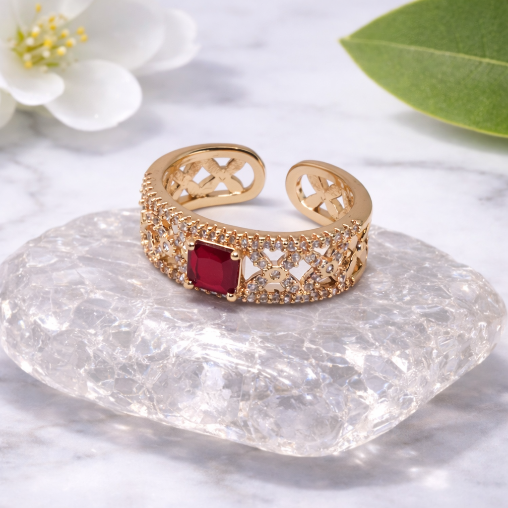 Adjustable Gold Ring with Colored Stone by Humi