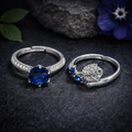 Adjustable Silver Ring Pair with Blue Gemstone by Humi (1002)