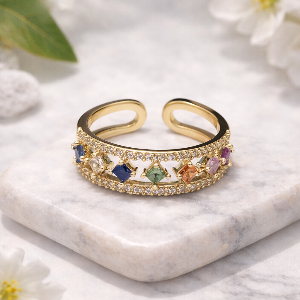 Multicolor Crystal Adjustable Ring By Humi