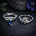 Adjustable Silver Ring Pair with Blue Gemstone by Humi (1003)