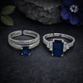 Adjustable Silver Ring Pair with Blue Gemstone by Humi (1006)