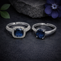Adjustable Silver Ring Pair with Blue Gemstone by Humi (1009)